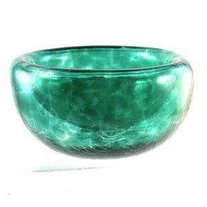Studio Art Glass Teal Green Spiralled Hollow Hand Blown Double Wall 5 Bowl Vtg image 8