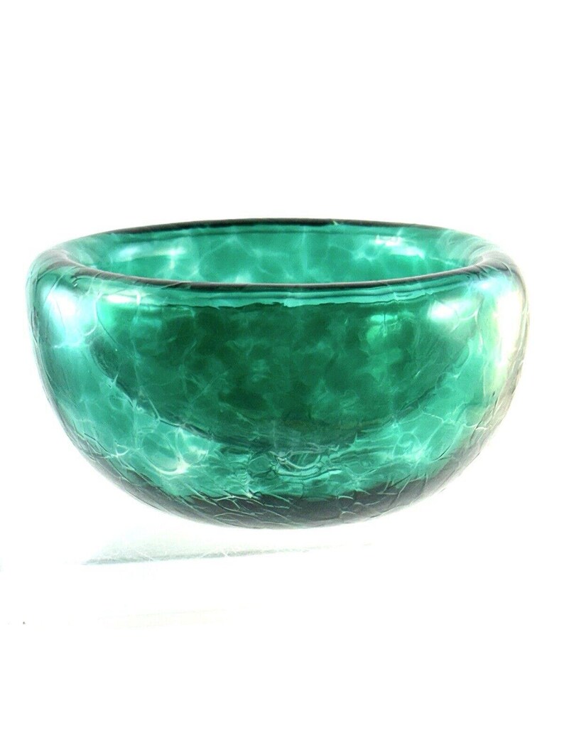 Studio Art Glass Teal Green Spiralled Hollow Hand Blown Double Wall 5 Bowl Vtg image 8