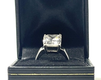 Vintage Silver Engagement  Ring Emerald Cut CZ Statement Stunning!