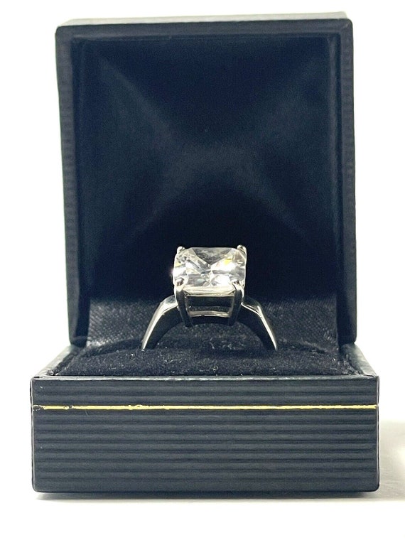Vintage Silver Engagement  Ring Emerald Cut CZ Sta
