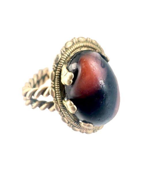 Vtg Large Ruby In Zoisite Cabochon Ring Gold Tone… - image 1