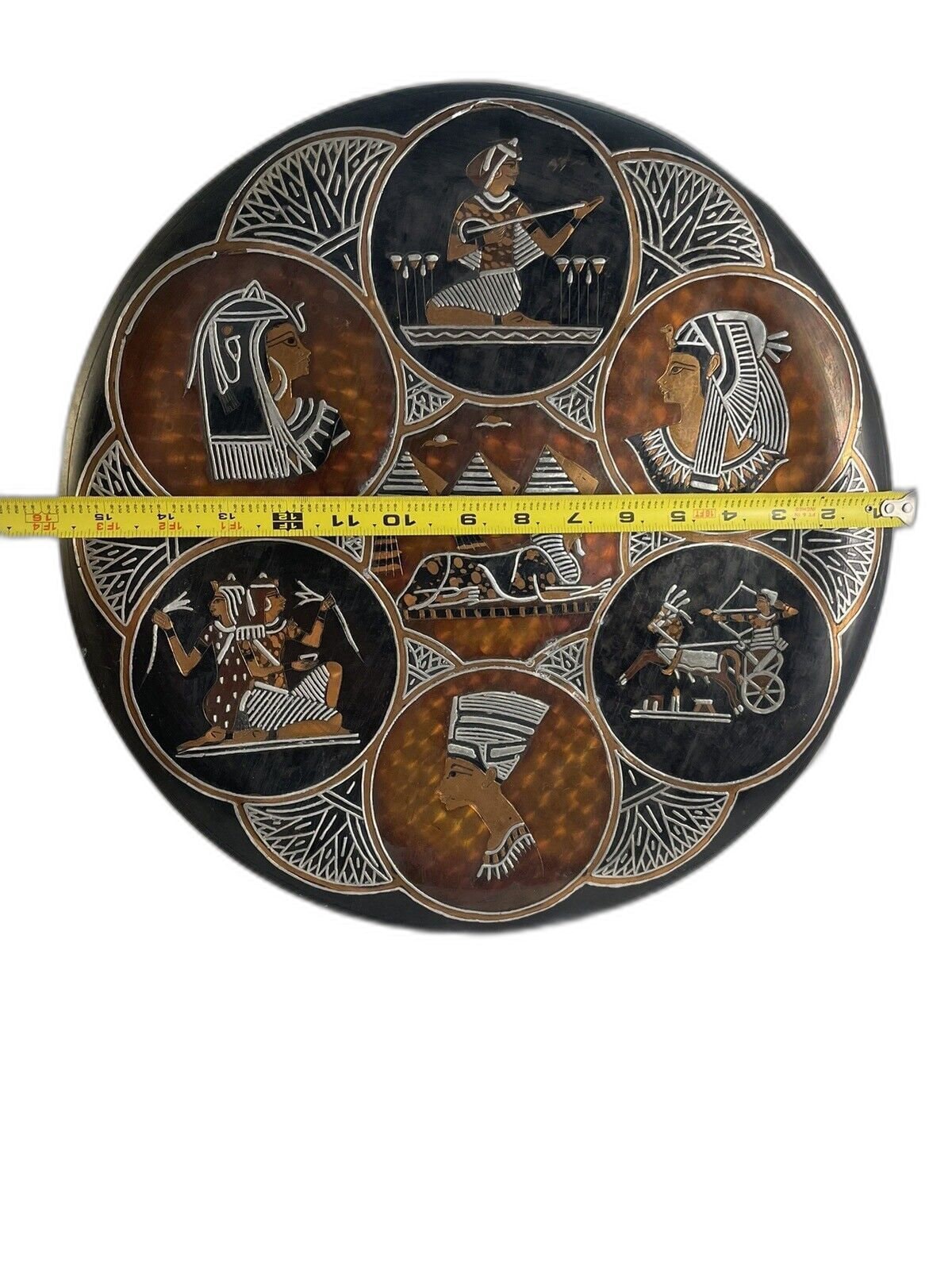 ヴィンテージ　古代ギリシャ風　装飾トレイ　エジプト製 ハンドメイド トレイ エジプトの銀象嵌トレイ 手作り 本物の銅製壁掛けチャージャートレイ
