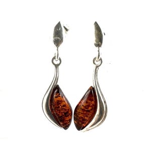 Sterling Silver Cognac Brown Baltic Amber Earrings 925
