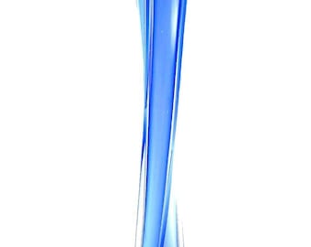 Vtg Blue Twist Glass Vase 1960s Elephant Foot Slim 12 Inches Tall