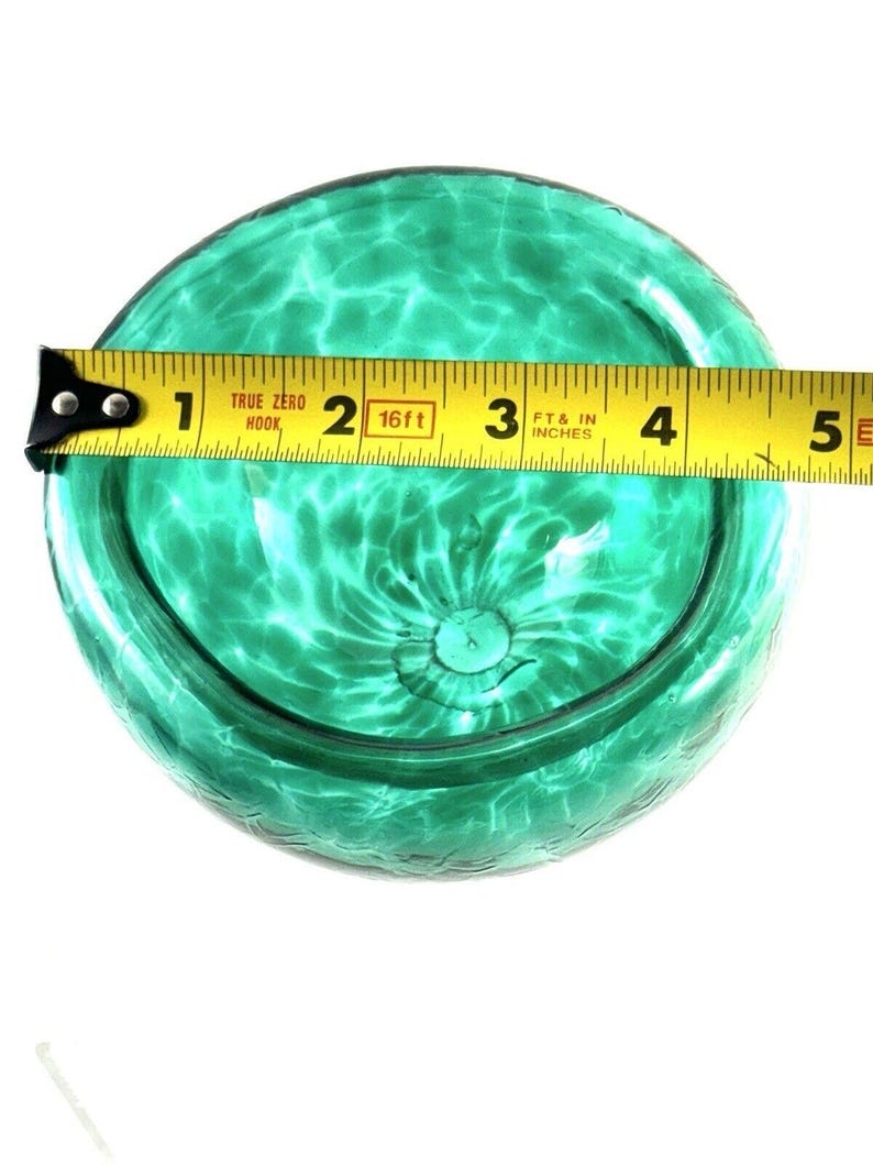 Studio Art Glass Teal Green Spiralled Hollow Hand Blown Double Wall 5 Bowl Vtg image 10