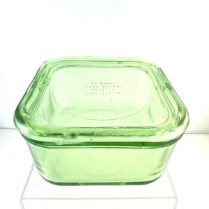 Vintage Uranium Glass Refrigerator Container Deep Square With Lid