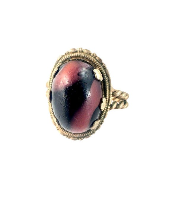 Vtg Large Ruby In Zoisite Cabochon Ring Gold Tone… - image 6