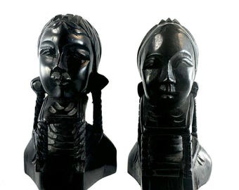 2 つのヴィンテージ インドネシア木彫り彫像 バリ島民芸品 女性 - Etsy