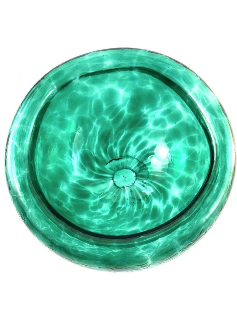 Studio Art Glass Teal Green Spiralled Hollow Hand Blown Double Wall 5 Bowl Vtg image 5