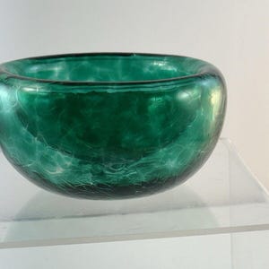 Studio Art Glass Teal Green Spiralled Hollow Hand Blown Double Wall 5 Bowl Vtg image 7