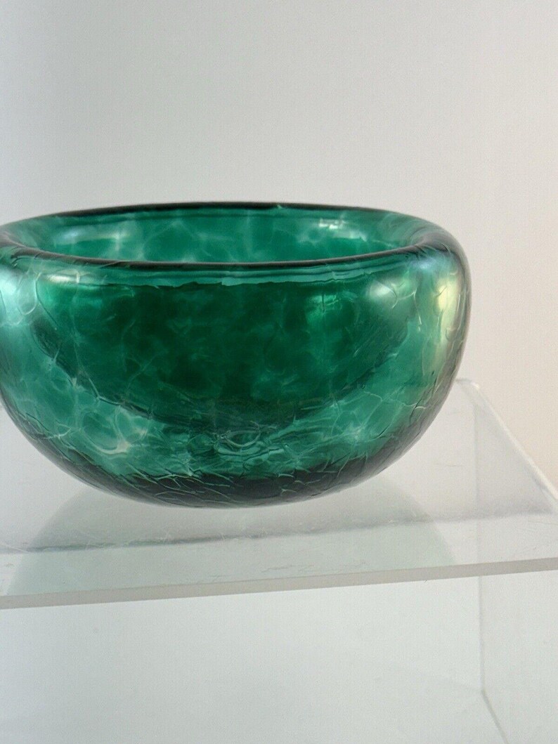 Studio Art Glass Teal Green Spiralled Hollow Hand Blown Double Wall 5 Bowl Vtg image 7
