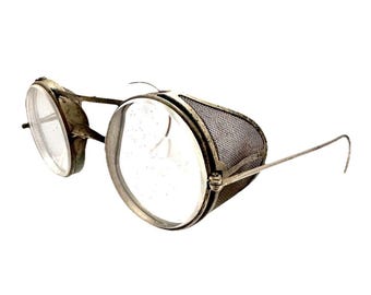 Antique Kings Saniglas Safety Riding Glasses Steampunk Goggles Mesh Sides Fold