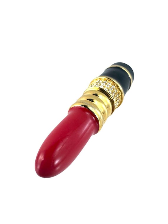 Vtg Kenneth Lane KJL Rhinestone Red Lipstick Broo… - image 3