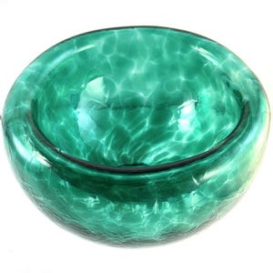 Studio Art Glass Teal Green Spiralled Hollow Hand Blown Double Wall 5 Bowl Vtg image 4