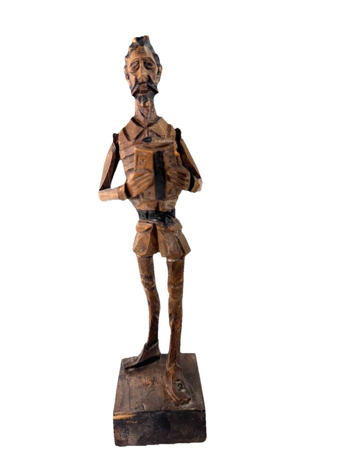 Vintage Don Quixote Carved Wood Statue 8.5 Inch Ouro Artesania No 