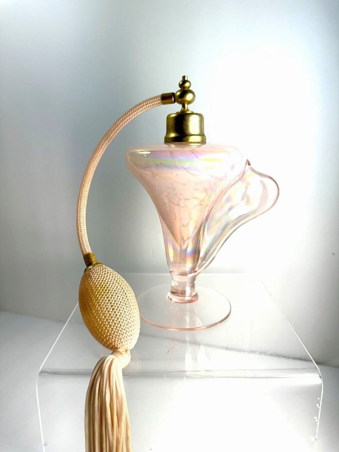 Vintage Pink Iridescent Art Glass Perfume Bottle Atomizer Tassel - Etsy