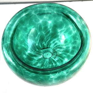 Studio Art Glass Teal Green Spiralled Hollow Hand Blown Double Wall 5 Bowl Vtg image 6