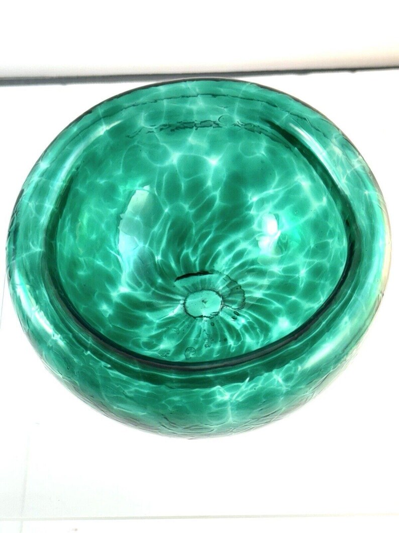 Studio Art Glass Teal Green Spiralled Hollow Hand Blown Double Wall 5 Bowl Vtg image 6
