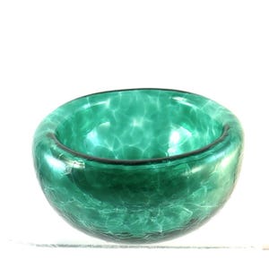 Studio Art Glass Teal Green Spiralled Hollow Hand Blown Double Wall 5 Bowl Vtg image 1
