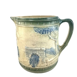 Antique Early Roseville Pottery Landscape Pitcher Jug The Bridge