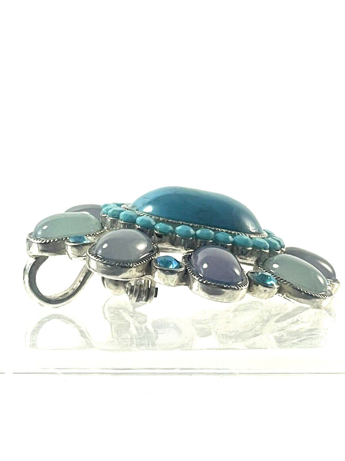 Broche Art Déco Argentée Avec Cabochon Verre Violet - Années 40, Occasion