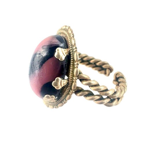 Vtg Large Ruby In Zoisite Cabochon Ring Gold Tone… - image 5