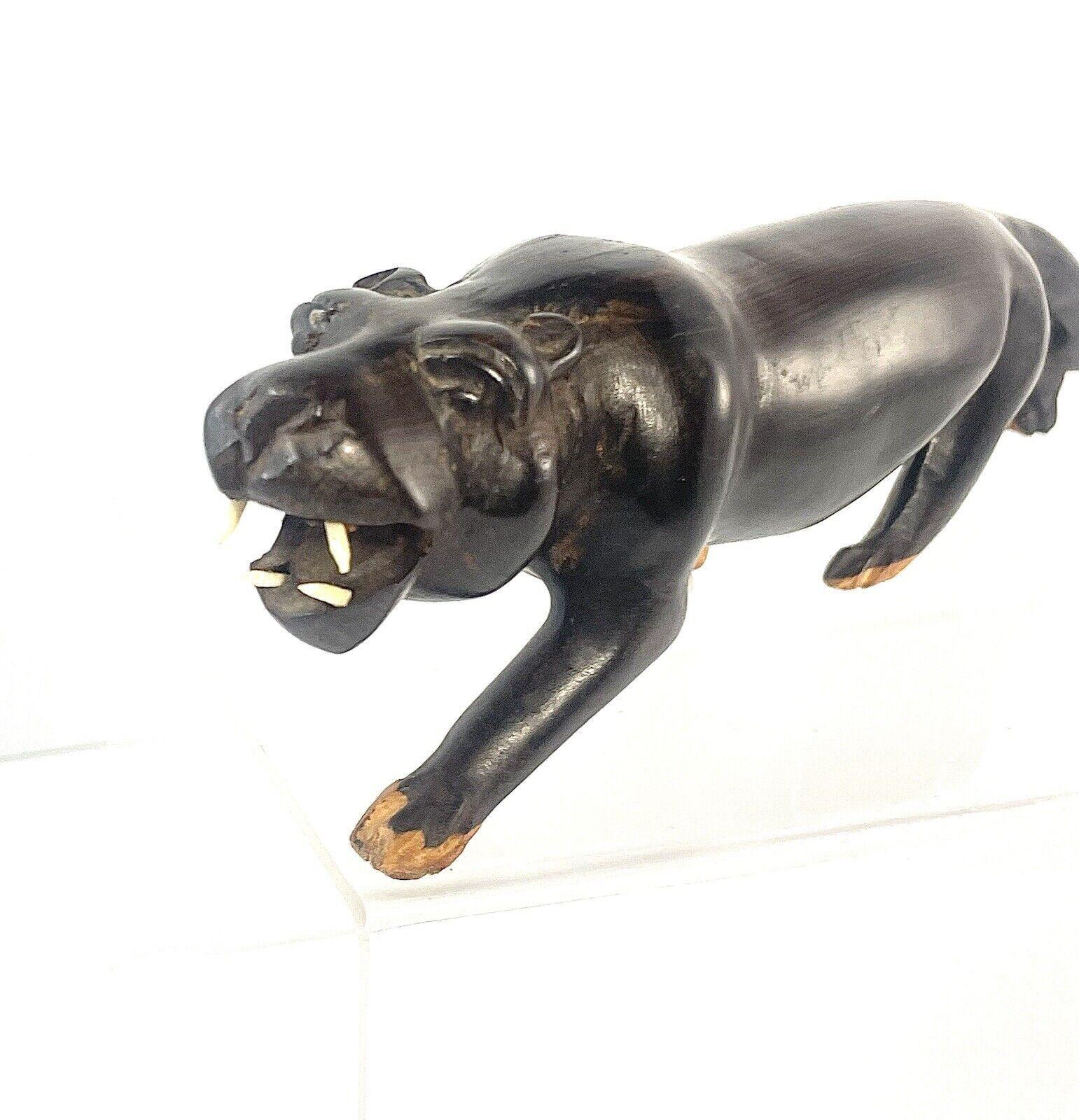 Ebony African Black Panther Hand Carved Prowling Figurine Statue