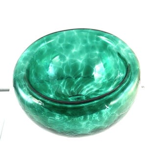 Studio Art Glass Teal Green Spiralled Hollow Hand Blown Double Wall 5 Bowl Vtg image 2