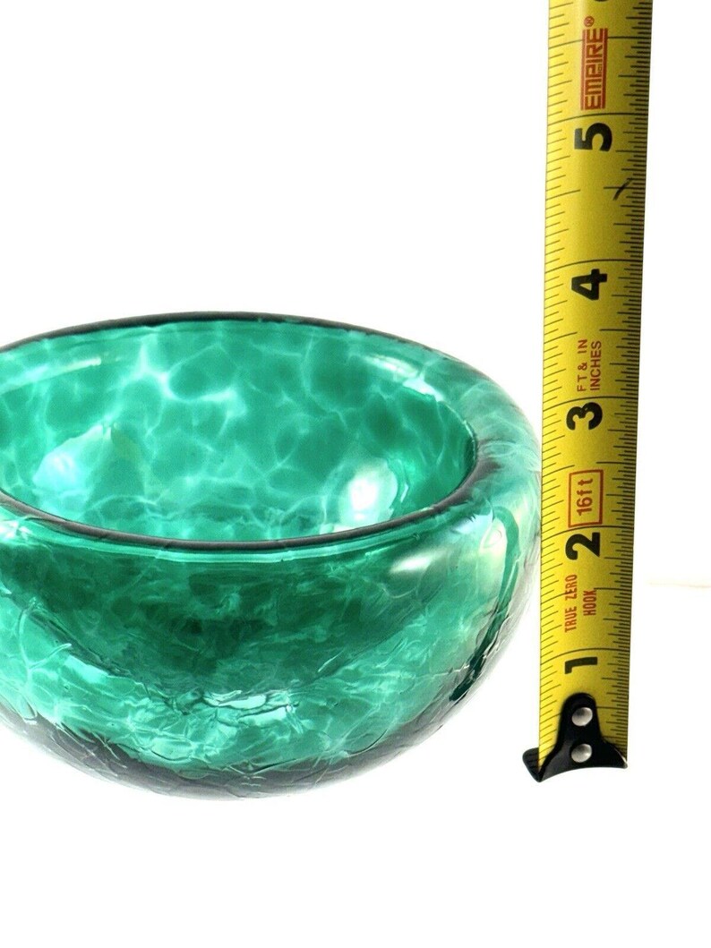 Studio Art Glass Teal Green Spiralled Hollow Hand Blown Double Wall 5 Bowl Vtg image 9