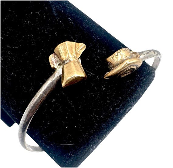 Vtg Sterling Silver Gold Coffee Espresso Cuff Bracelet Italian Moka Pot Cup 925