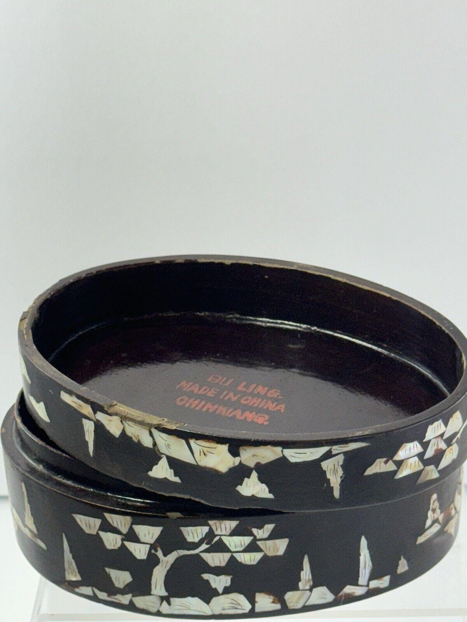 Antique Chinoiserie Abalone Wood Box Inlaid Mother of Pearl Black ...