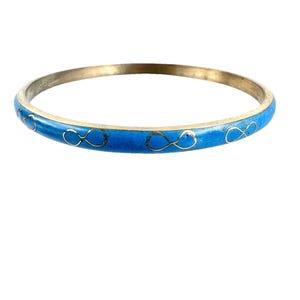 Vintage Blue Cloisonné Infinity Bangle  Robert Kou Bracelet Signed
