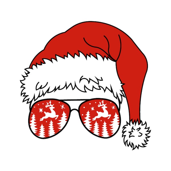 Sants's Hat & Glasses svg,Christmas svg,Santa svg,Santa's Hat png,Santa's Christmas Hat svg,winter svg, cricut silhouette vinyl cutter file