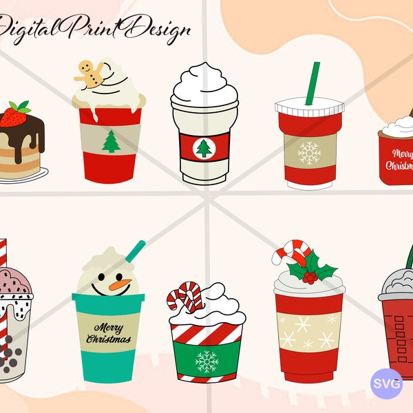 Xmas Coffee cup svg, xmas coffee cup bundle, takeaway cup svg, Christmas svg, xmas svg, silhouette, cricut, cut files, downloadable