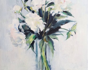 Peonies Original Oil Painting, Fine Art, Impressionism, Floral, Wall Decor, Home Decor, Birthday Gift, Hand Painted, Flowers, Still Life