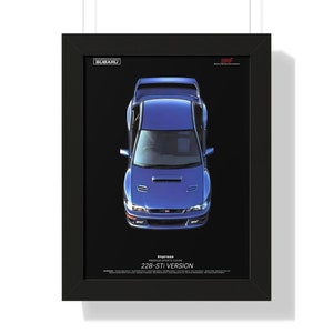 May include: A blue Subaru Impreza Premium Sports Coupe 22B-STI Version car with a black background. The car is viewed from above.