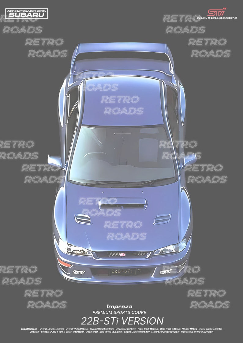 Subaru 22B STI Poster – Retro Rally Car Wall Art – Printable Christmas ...