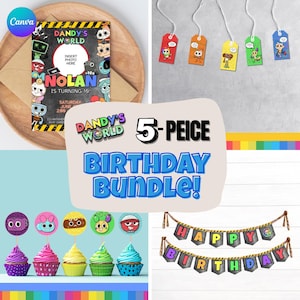 Dandys World Birthday Party BUNDLE • Invitations, Bingo Game, Cupcake Toppers, Gift Bag Tags, Banner • Customizable and Printable