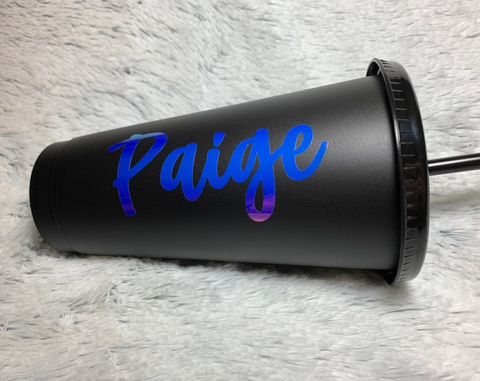 Personalized Black Tumbler with Holographic Vinyl