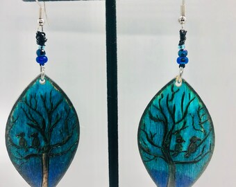 Wood Burned Earrings by Coastal Roots African Turquoise Tree Drop Earrings