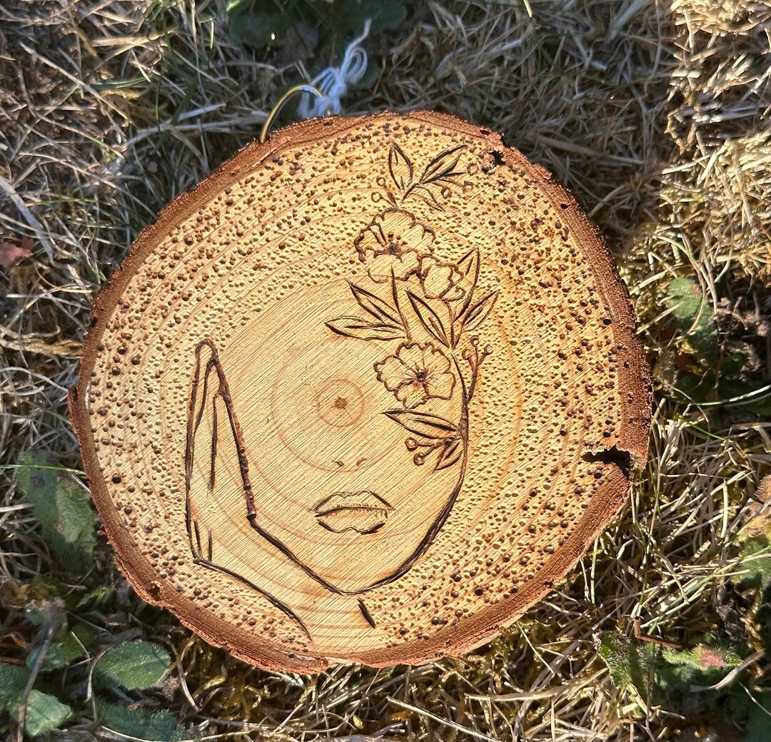 Flower Face - Wood Burned Pyrography Artwork - Etsy