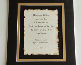 Black and Gold Matted Scripture, John 15:12-14, Bible Verse, Love each other as I have loved you