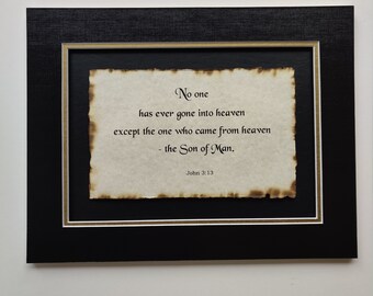 John 3:13 No one has ever gone into heaven, bible verses, scripture, custom matted and framed