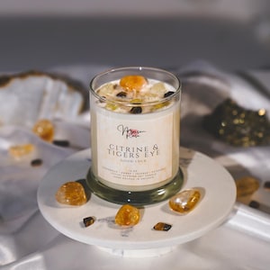 Citrine & Tiger's Eye Soy Candle, vegan candles, natural soy candles, best soy candles, crystal candles, unique gift, spiritual candle gift