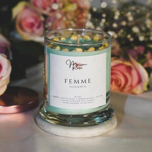Femme Soy Candle, musk candle, warm scent candle, luxury candle, rich woody candle scent, home decor, clean burn candle, birthday gift ideas
