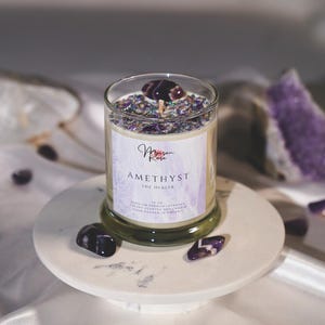 Amethyst Soy Candle, vegan candles, natural soy candles, best soy candles, crystal candles, candles for aromatherapy, amethyst gift, for her