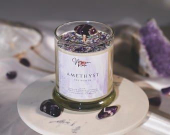 Candela di soia all'ametista, candele vegane, candele di soia naturali, le migliori candele di soia, candele di cristallo, candele per aromaterapia, regalo di ametista, per lei