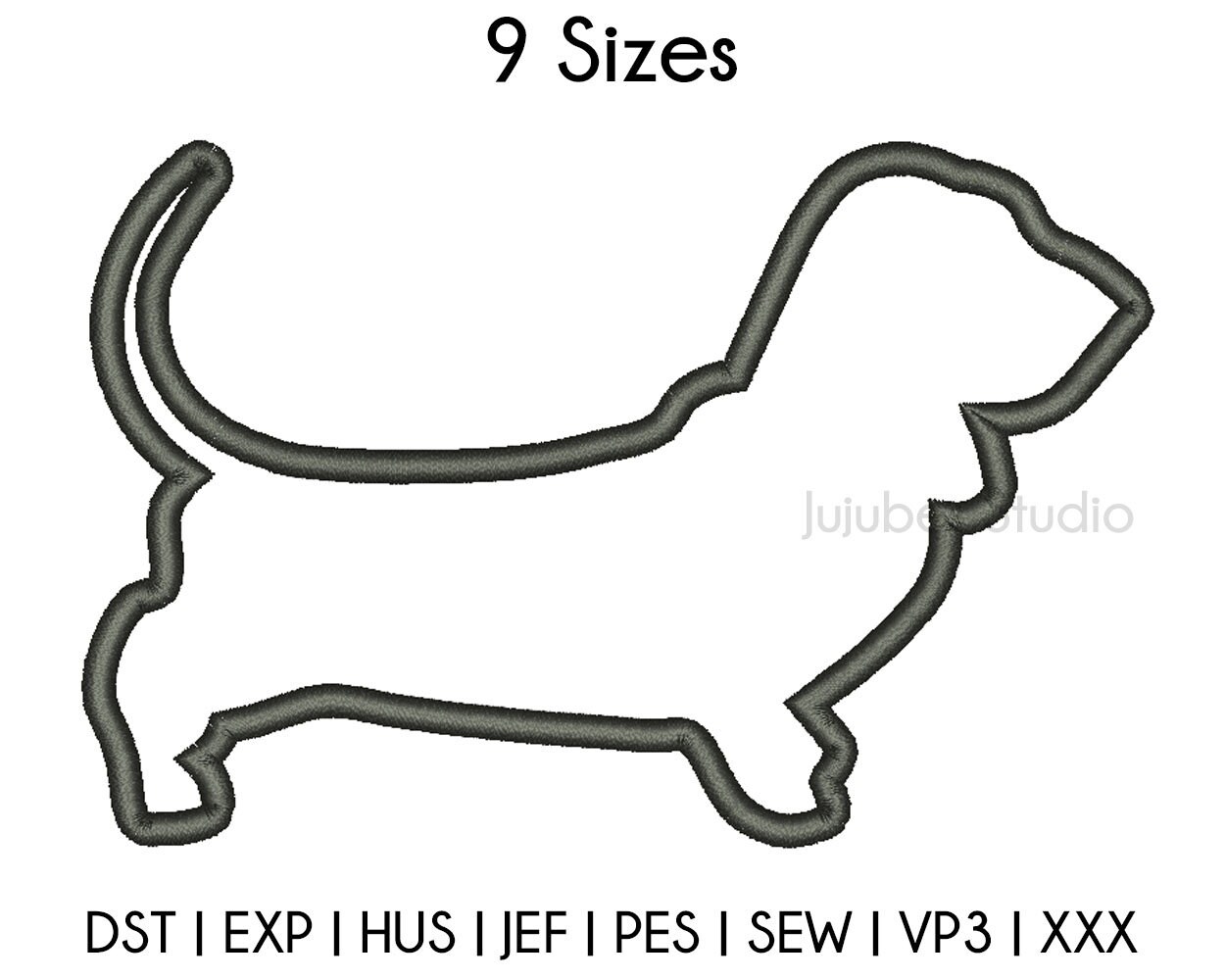 9 Sizes Basset Hound Applique Embroidery Designs Dog Etsy