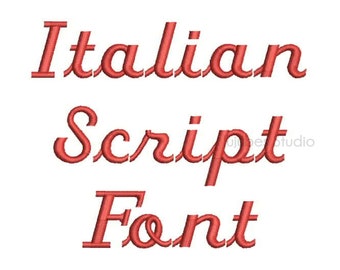 Puede incluir: Texto bordado en rojo que dice "Italian Script Font".