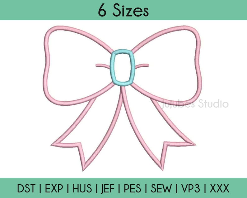 6 Sizes Bow Applique Embroidery Designs Bow Applique Design Etsy
